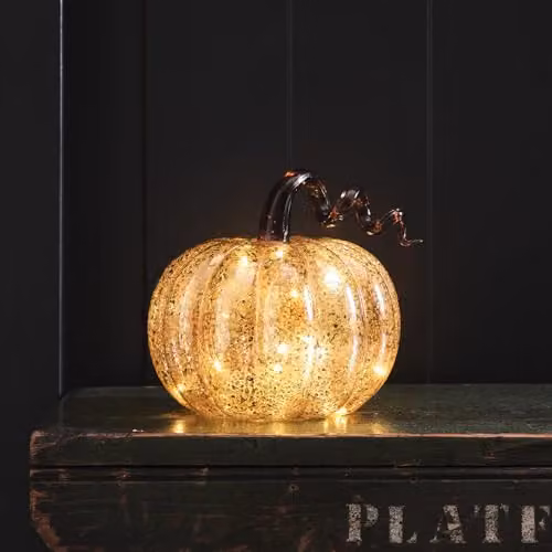 Lights4fun Amber Mercury Glass Light Up Pumpkin Autumn Decoration, Height: 16.5 cm – 4