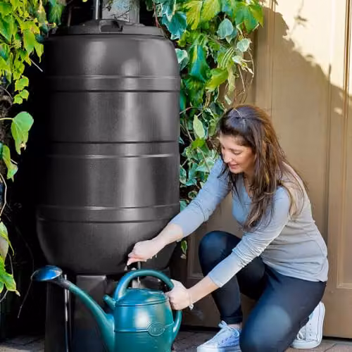 Charles Bentley 210 l Black Plastic Rain Barrel Set with Stand and Tap, H 97 x W 57 x D 57 cm – 4