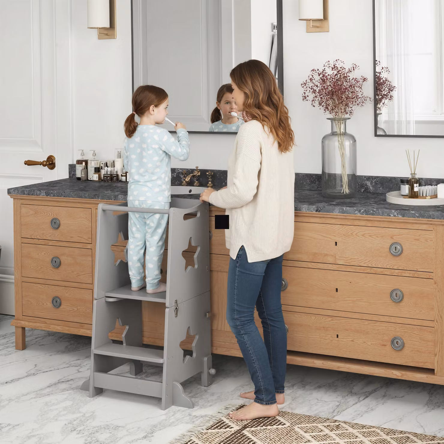AIYAPLAY 2-in-1 Toddler Step Stool with Safety Rail for Kitchen and Bathroom, Grey – 2