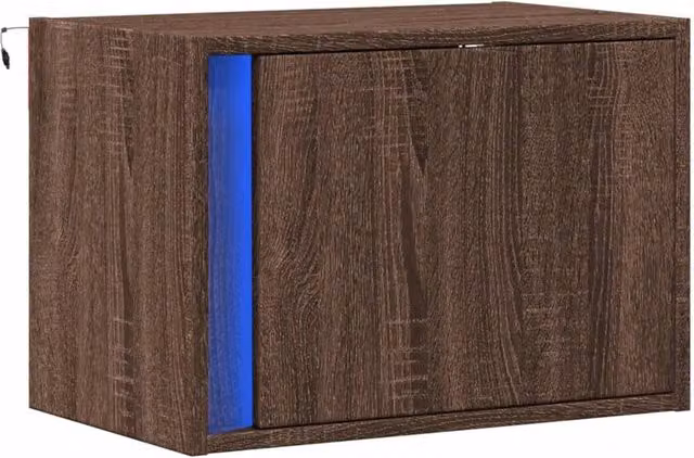 Berkfield Home Wall-mounted Bedside Cabinet with Integrated LED Lights in Brown Oak