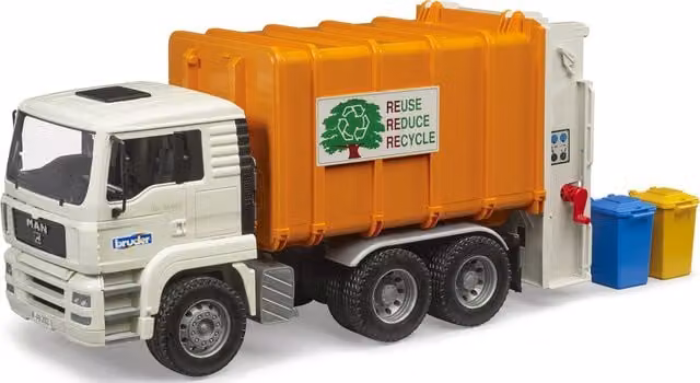 Bruder MAN TGA Rear Loading Garbage Truck Playset Model in Green and Multicolour, 1:16 Scale