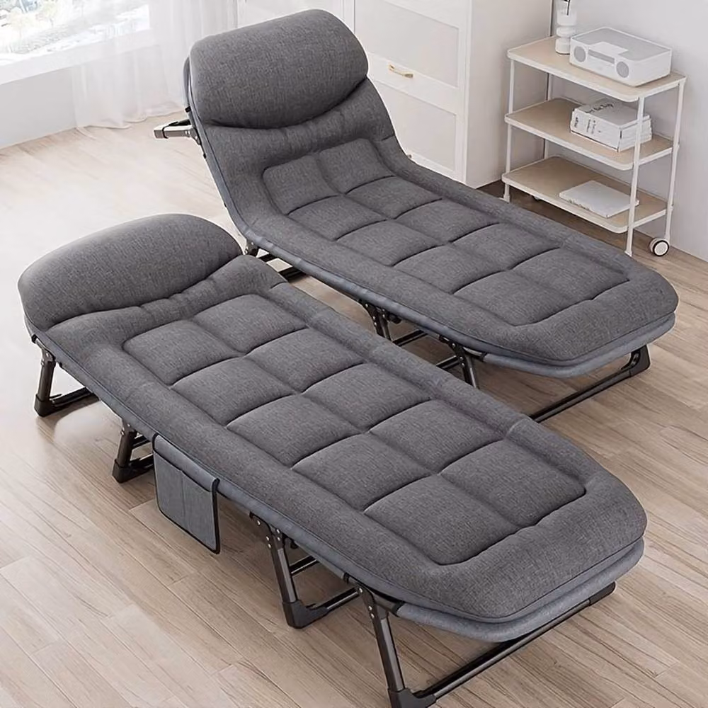 EONLION Grey Folding Sun Lounger Recliner with Adjustable Steel Frame, Width: 100 cm, Length: 180 cm – 3
