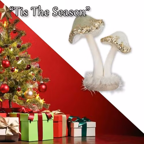 VFM e-Store Christmas Velvet Mushroom Tabletop Decoration, Green, W: 21 cm, D: 19 cm, H: 19 cm – 5
