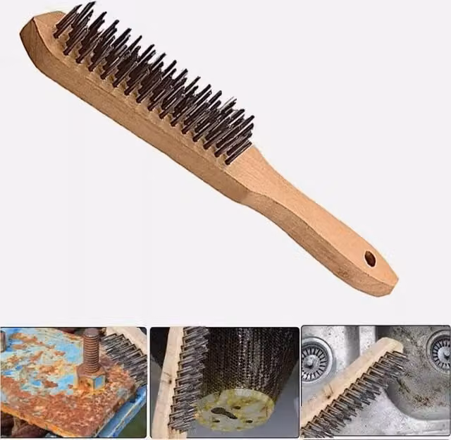 VOGREX 5-Piece Steel Wire Brush Set with Wooden Handles for Rust Removal in Beige – 1