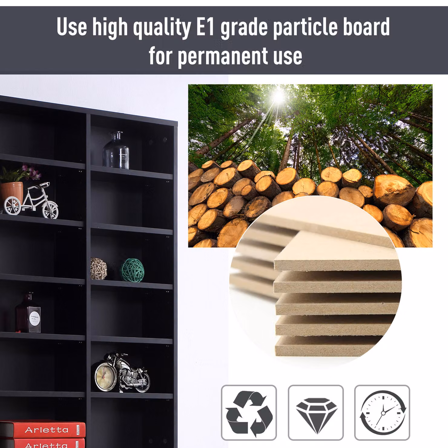 HOMCOM Black CD and DVD Storage Unit with Adjustable Shelves and Media Compartments, W/D/H: 102 x 24 x 195 cm – 5