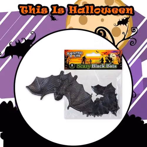 VFM e-Store Halloween Black Bat Party Decorations, Pack of 6 Plastic Props – 9