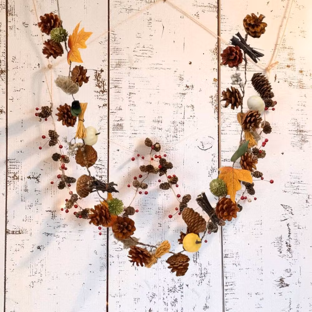 Four Candle Orange Autumn Foliage Hanging Garland, 120 cm – 2