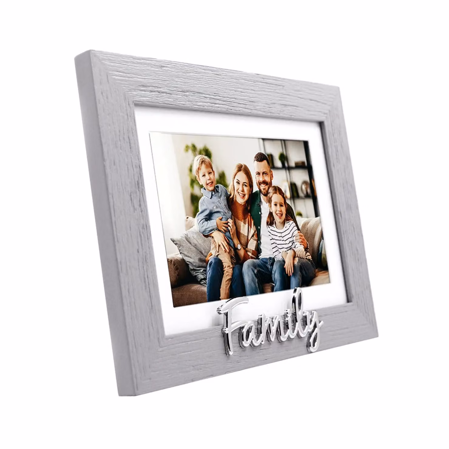 Happy Homewares Grey Woodgrain Effect Rectangular Single Family Picture Frame with Silver Letters – 2