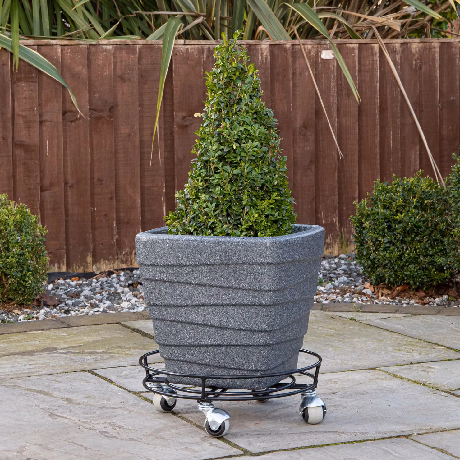 Samuel Alexander Pack of 2 Black Metal Heavy Duty Plant Pot Trolleys with Castor Wheels, Diameter: 37 cm – 2