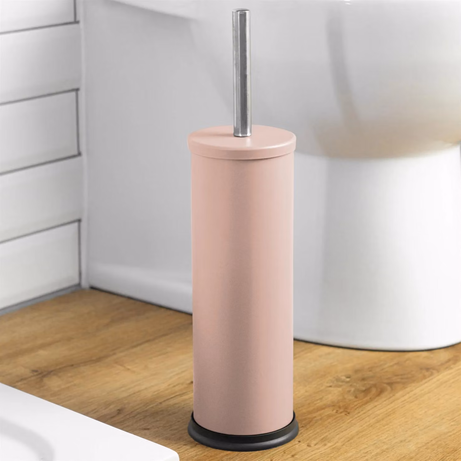 Harbour Housewares Matte Pink Toilet Brush and Holder Set of 2, Stainless Steel and Plastic Bathroom Accessories – 5