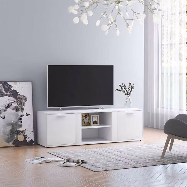 Berkfield Home Modern White TV Cabinet in MDF, W/D/H: 120 x 34 x 37 cm – 1