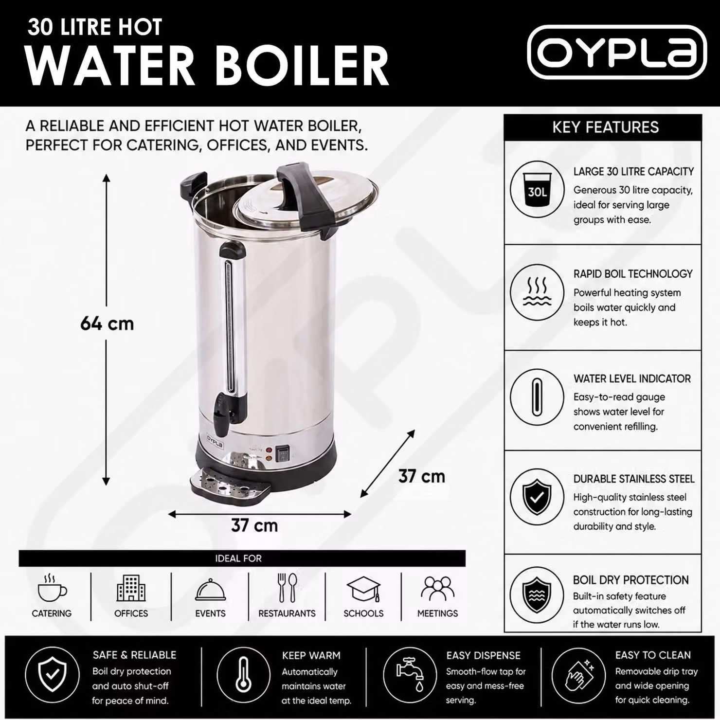 Oypla 30L Stainless Steel Catering Hot Water Boiler Tea Urn in Silver – 3
