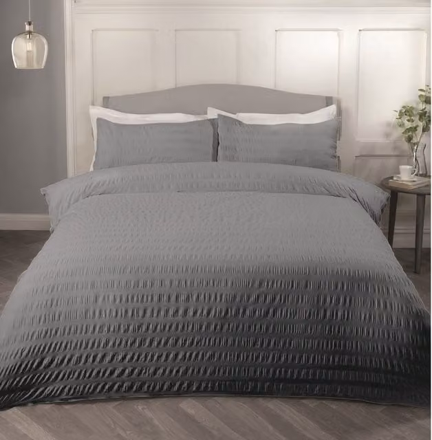 Divante Grey Striped Seersucker Cotton Duvet Set