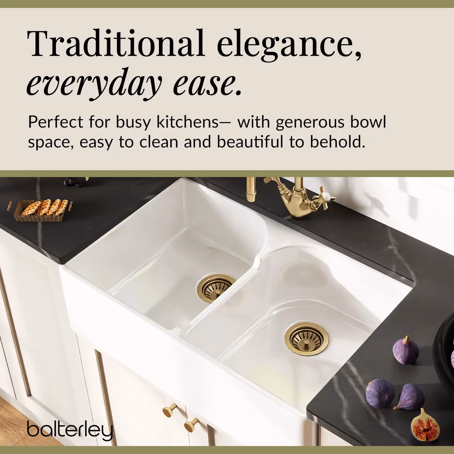 Balterley White Ceramic Double Bowl Stepped Weir Butler Kitchen Sink with No Overflow and No Tap Hole W/D/H: 79.5 x 50.0 x 22.0 cm – 3