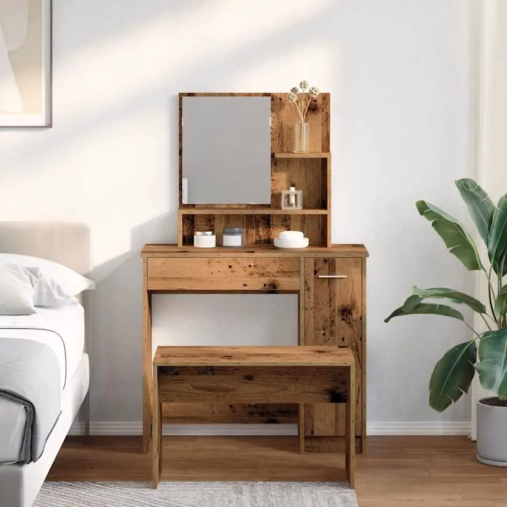 Berkfield Home Rustic Dressing Table Set in Brown Engineered Wood – 3