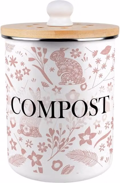 Purely Home Pink Wild Rabbits Metal Compost Caddy with Flip Lid, 2 l