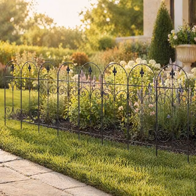STILVORA 8-Piece Flexible Round Metal Garden Fence Panels, Black, 3.8m