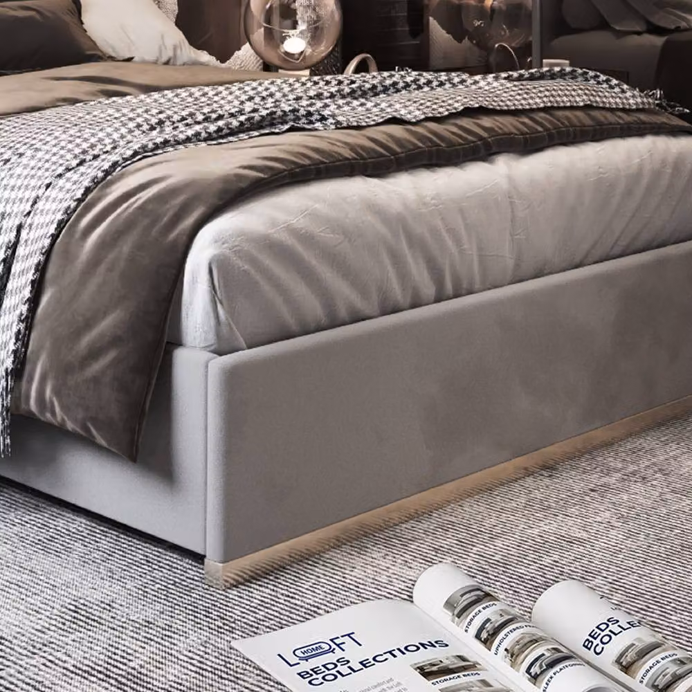 KDMD Horringer Single Designer Bed Frame in Grey Soft Velvet and Metal – 5