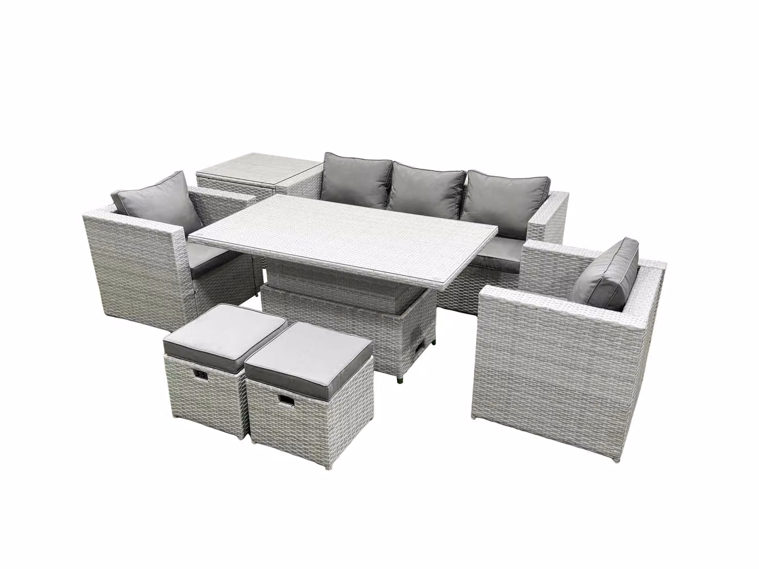 Fimous Rattan Garden Furniture Set with Height Adjustable Dining Table and 2 Armchairs in Light Grey – 2