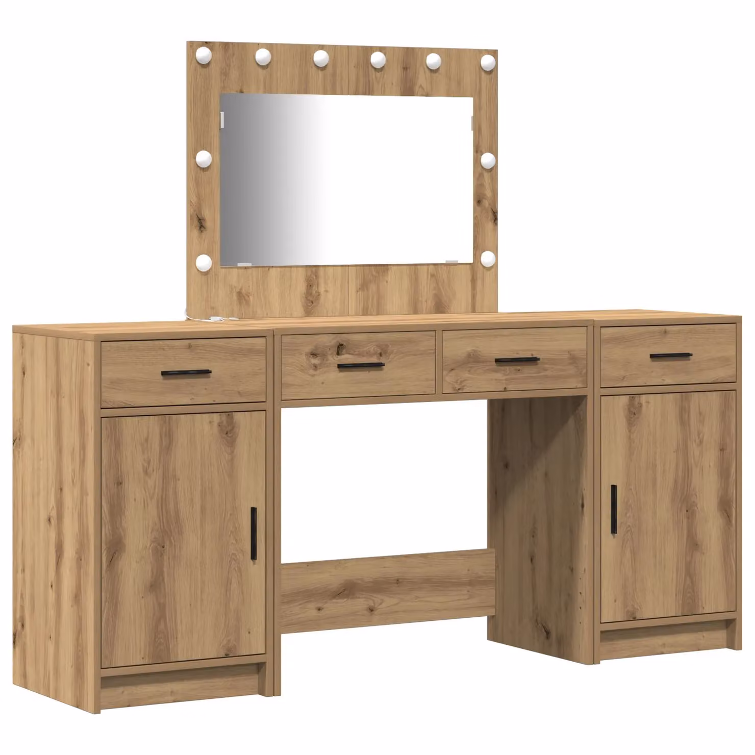 Berkfield Home Hollywood LED 3 Piece Dressing Table Set in Brown Artisan Oak – 2