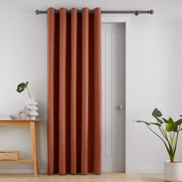 Catherine Lansfield Wilson Velvet Thermal Ready Made Eyelet Door Curtain, Orange