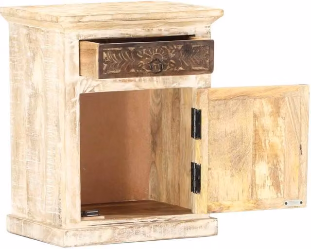 Berkfield Home Dense Bedside Cabinet in White Solid Mango Wood, W/D/H: 40 x 30 x 50 cm – 1