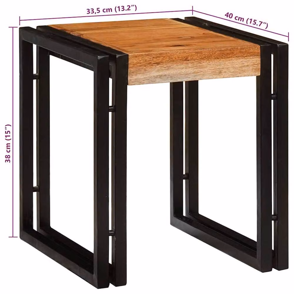 Berkfield Home Modern Set of 3 Nested End Tables in Brown and Black Solid Acacia Wood – 5
