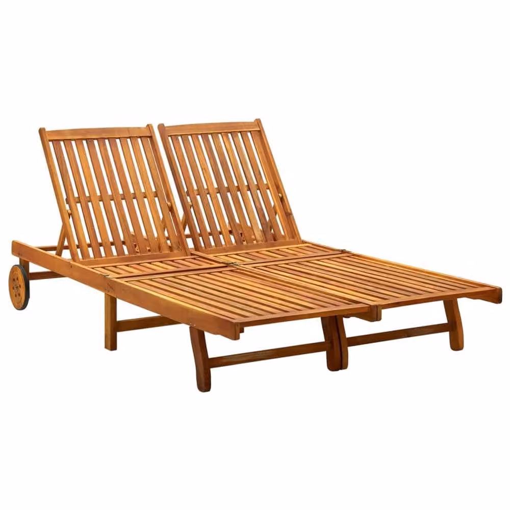Berkfield Home 2-Person Sun Lounger in Brown Solid Acacia Wood with Adjustable Headrest and Castors – 2