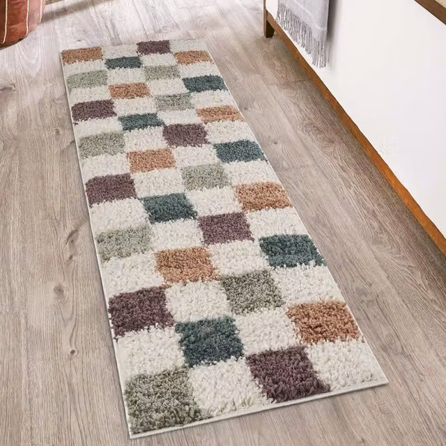 Desire Rugs Chester Modern Checked Shaggy Area Rug, Multicolour, W: 220 cm