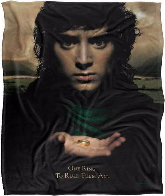 Lord of the Rings Frodo One Ring Poster Super Soft Throw Blanket, White, W/D: 152 x 127 cm