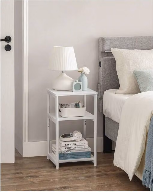 VASAGLE 3-Tier White Sofa Side Table with Steel Frame