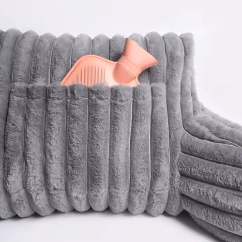 OHS Grey Faux Fur Ribbed Reading Pillow with Heatable Pocket and Back Support, W/D/H: 65 x 40 x 40 cm – 6