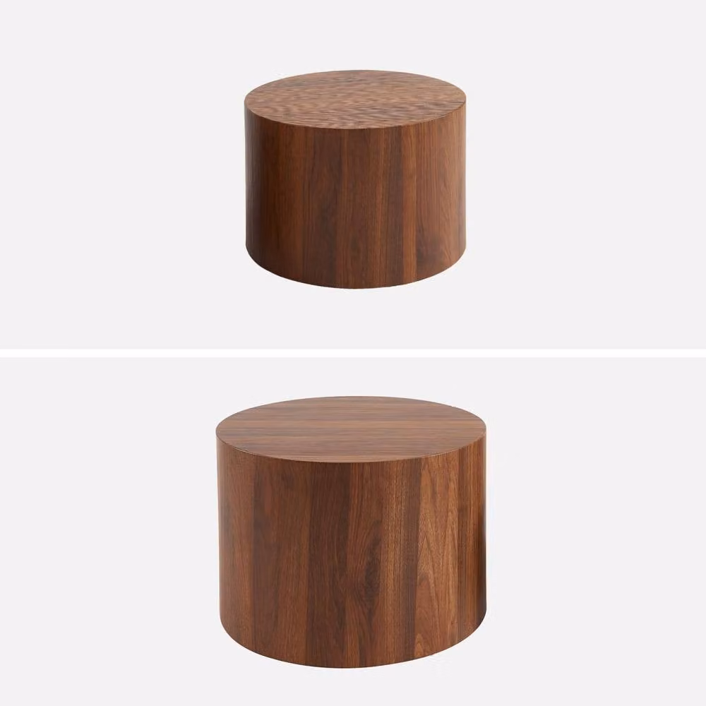 sweeek Set of 2 Round Nesting Coffee Tables in Dark Brown Wood Effect – 3