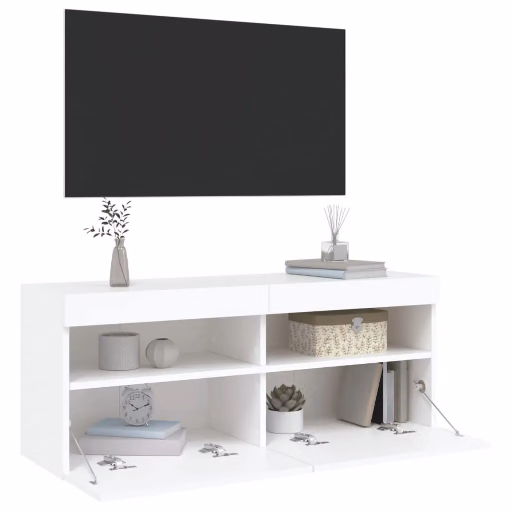 Berkfield Home Modern White Wall Mounted TV Cabinet with Integrated LED Lighting, W/D/H: 100 x 40 x 40 cm – 4