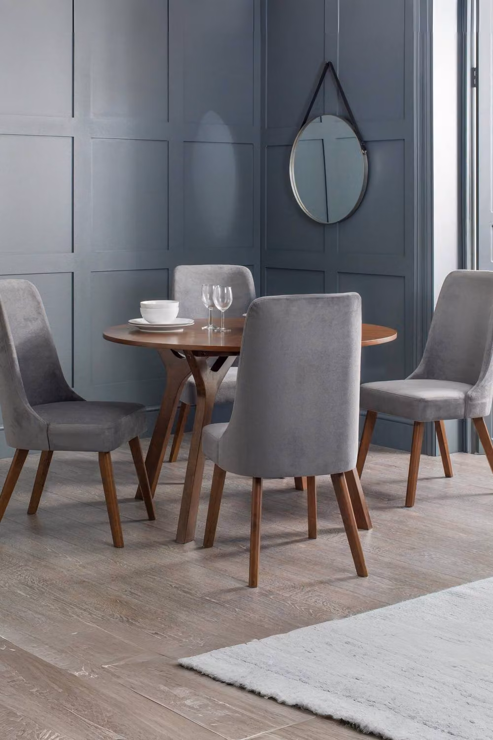 Julian Bowen Huxley High Back Upholstered Dining Chairs, Set of 2, Grey and Walnut – 2