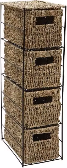 JVL Brown Seagrass 4 Drawer Storage Tower with Metal Frame – 1