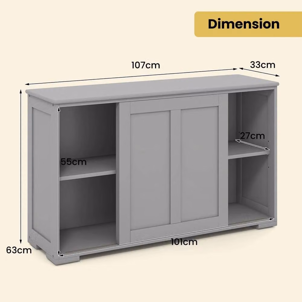VOGREX Modern Freestanding Floor Storage Cabinet with Internal Shelves in Matt Grey – 3