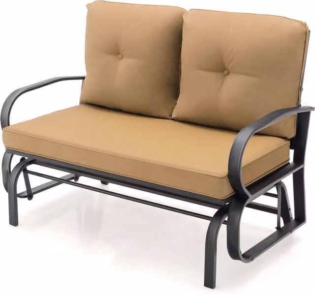 Costway Modern 2-Person Outdoor Glider Bench with Armrests in Brown