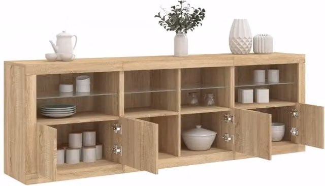 Berkfield Home Modern Sideboard with Integrated LED Lights in Sonoma Oak Brown, W/D/H: 202 x 37 x 67 cm