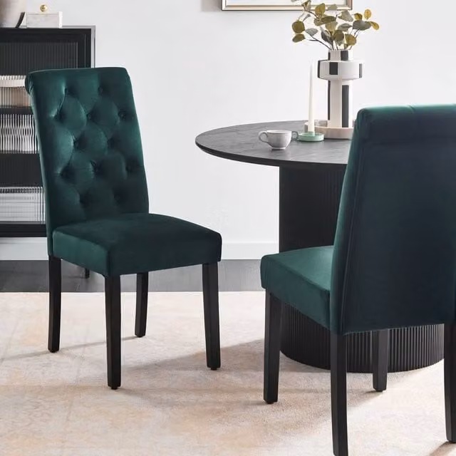 Wyld and Coco Emerald Green Velvet Button Tufted Dining Chairs, Set of 2 – 1