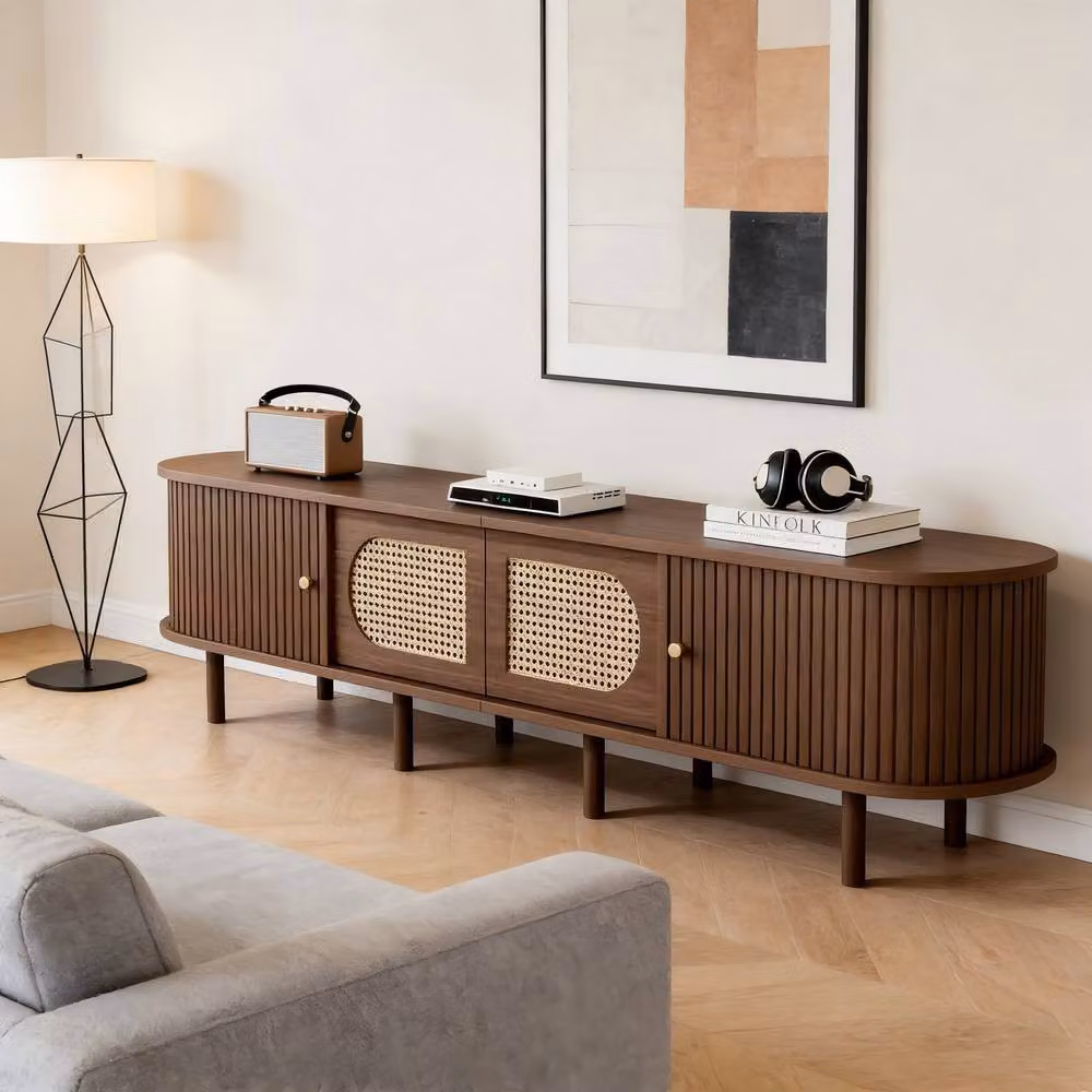 Merax Retro Dark Walnut TV Unit with Tambour Roller Doors for up to 80 Inch TVs, W/D/H: 180 x 40 x 40 cm – 3