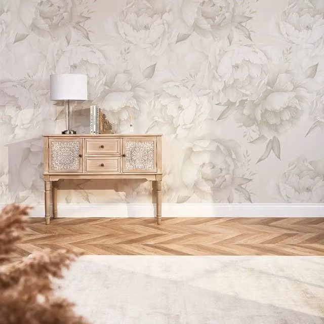 I Love Wallpaper Vintage Peony Floral Wall Mural in Grey