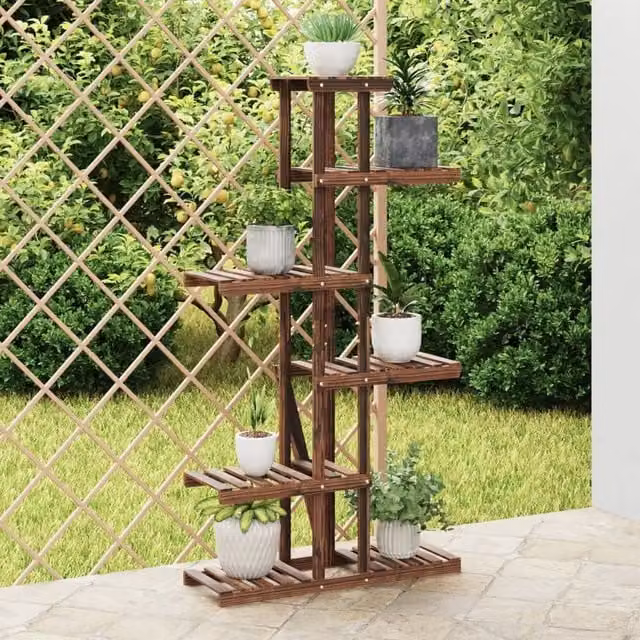 Berkfield Home Retro Solid Wood Fir Flower Stand, Brown, H 140.5 x W 75 x D 25 cm