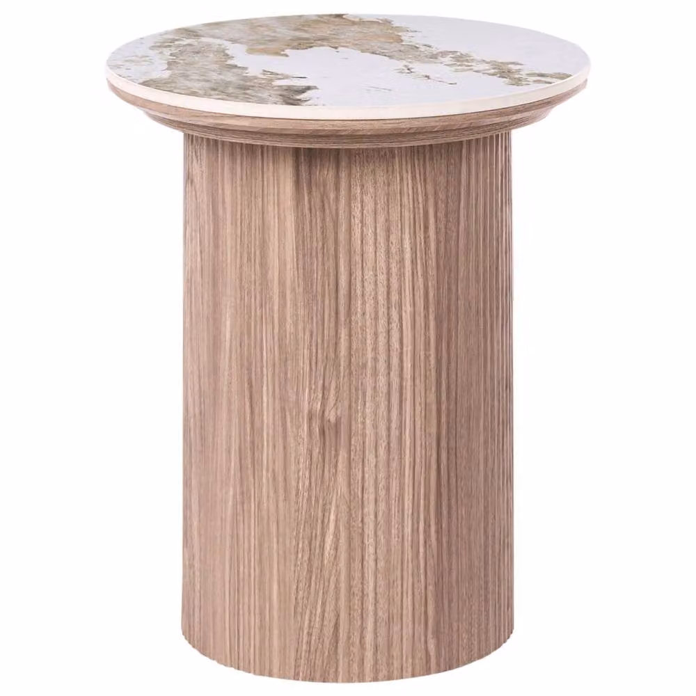 Wyld and Coco Ribbed Leg Side Table with White Ceramic Top and Brown MDF Base, Height: 45 cm – 2