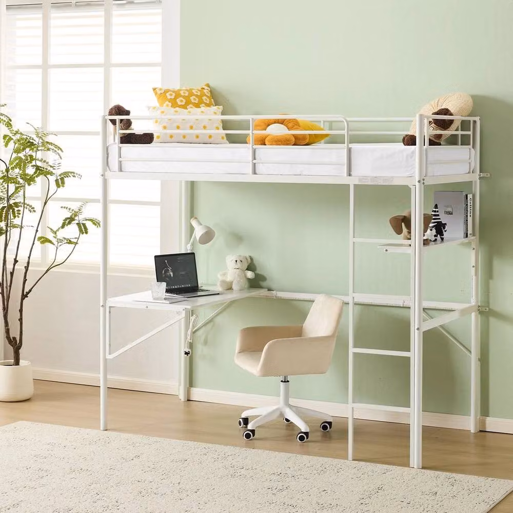 KORVIXA Single High Sleeper Bunk Bed for Children in White Metal – 3