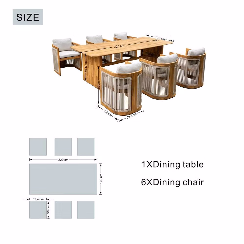 Mimo Acacia Solid Wood Dining Set in Grey and Brown with 2.2m Rectangular Table and 6 Chairs – 4