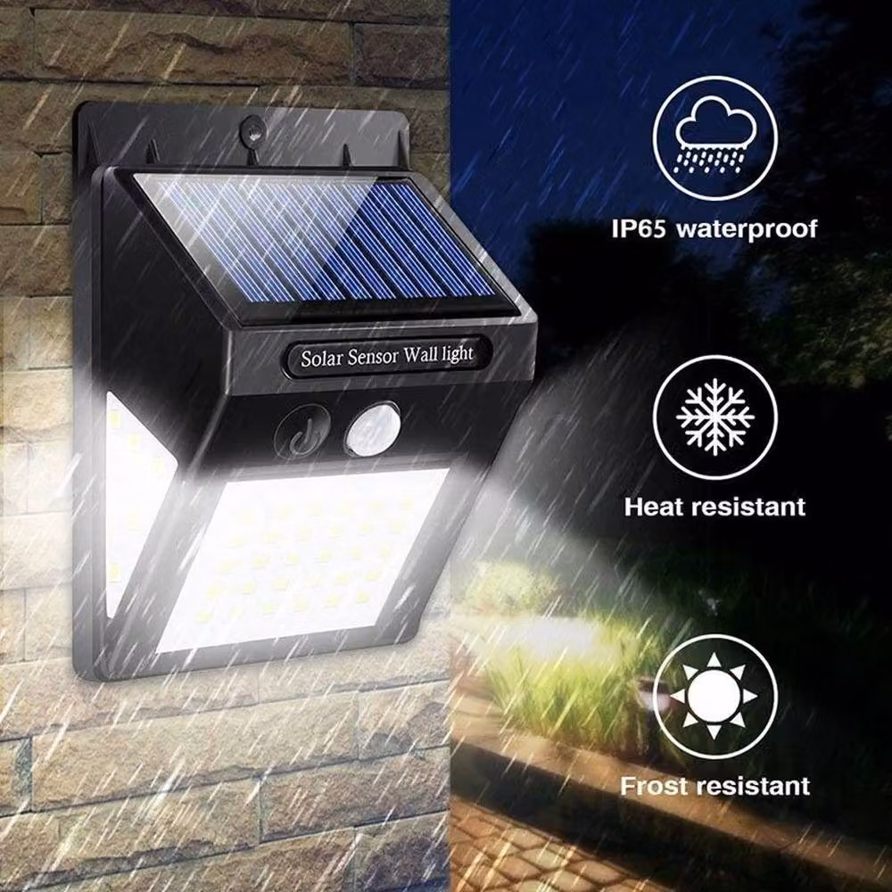 FLAVORA 4x 40 LED Solar Powered Outdoor PIR Motion Sensor Wall Light in Black – 3