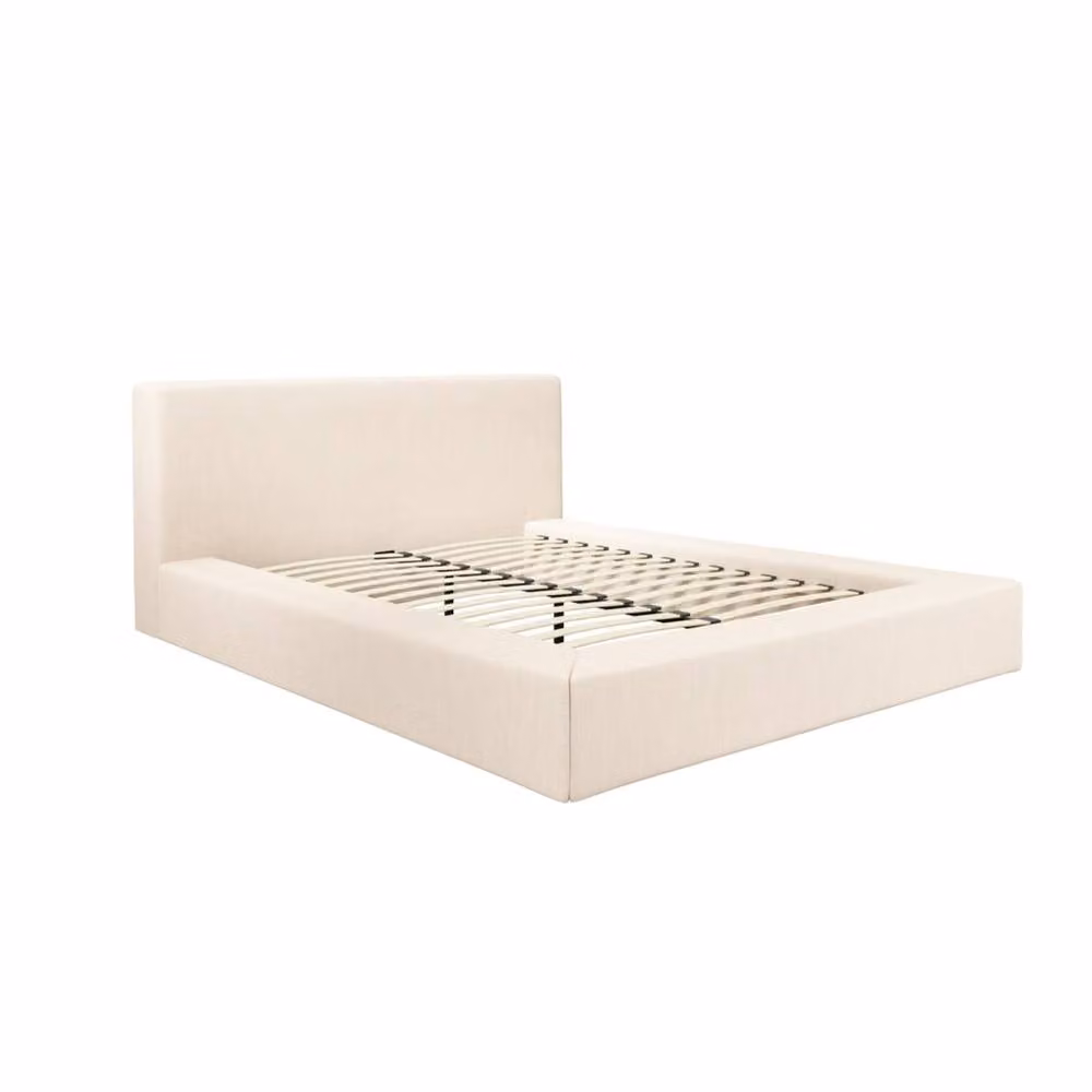 Wyld Haus Portarlington Upholstered Double Bed in Beige Fabric with Headboard, W/D/H: 140 x 200 x 91 cm – 2