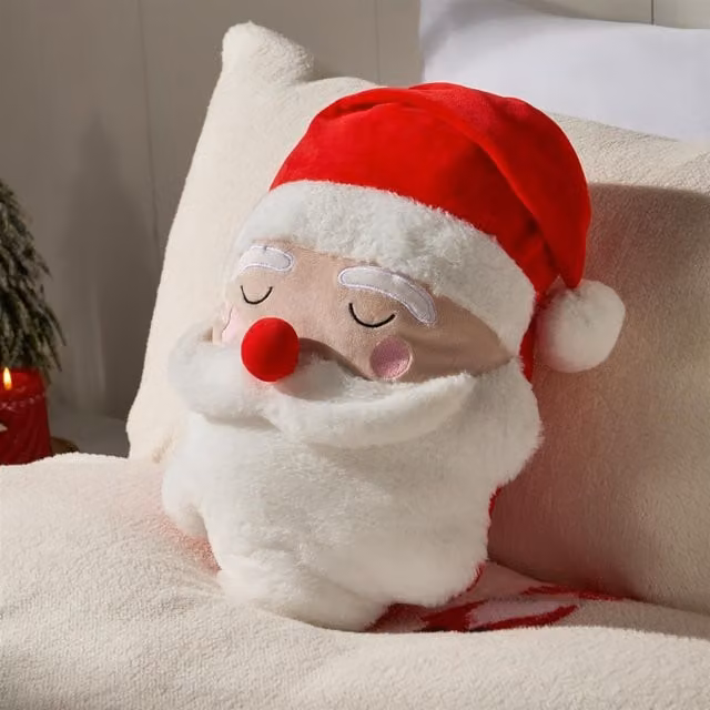 OHS Christmas Santa Fleece Plush Scatter Cushion in Red, W/D/H: 34 x 34 x 34 cm