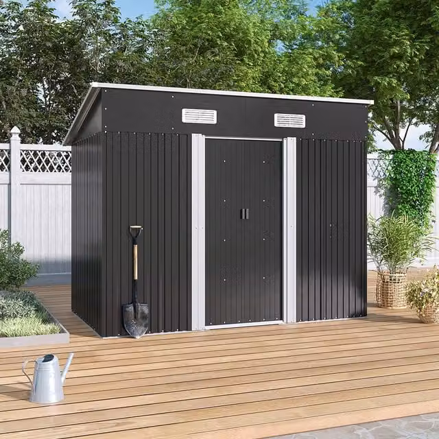 Lifeideas Pent Roof Metal Garden Shed in Charcoal Black